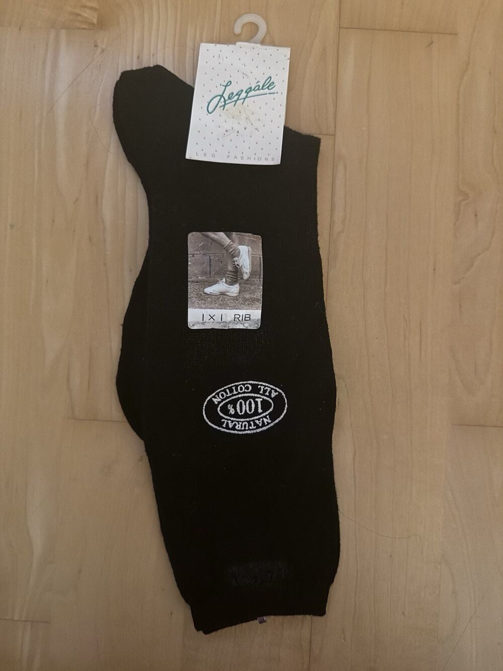 VTG Leggale Wool Blend Ribbed Socks Black Size 9-11